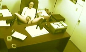 Secretary rubbing slit in the office!